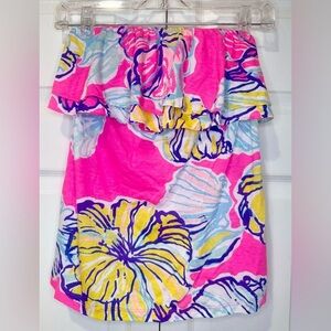 LILLY PULITZER Rilo Tube Top Ruffle Swept By The Tides. Size XS EUC